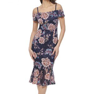 Guess Navy Lace Floral Off Shoulder Sheath Dress Size 6 NWT